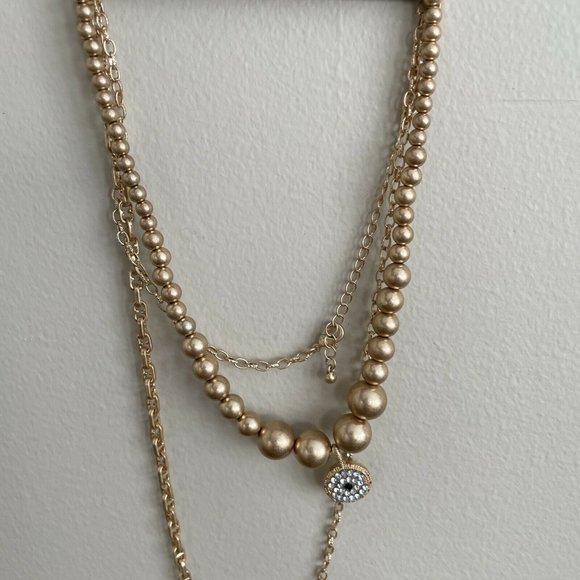Free Press Gold Brass Evil Eye Multi-Layering Necklace, NEW - Picture 4 of 5